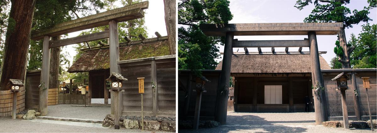 Entrance to part of Ise Shrine in 2013 and 2018