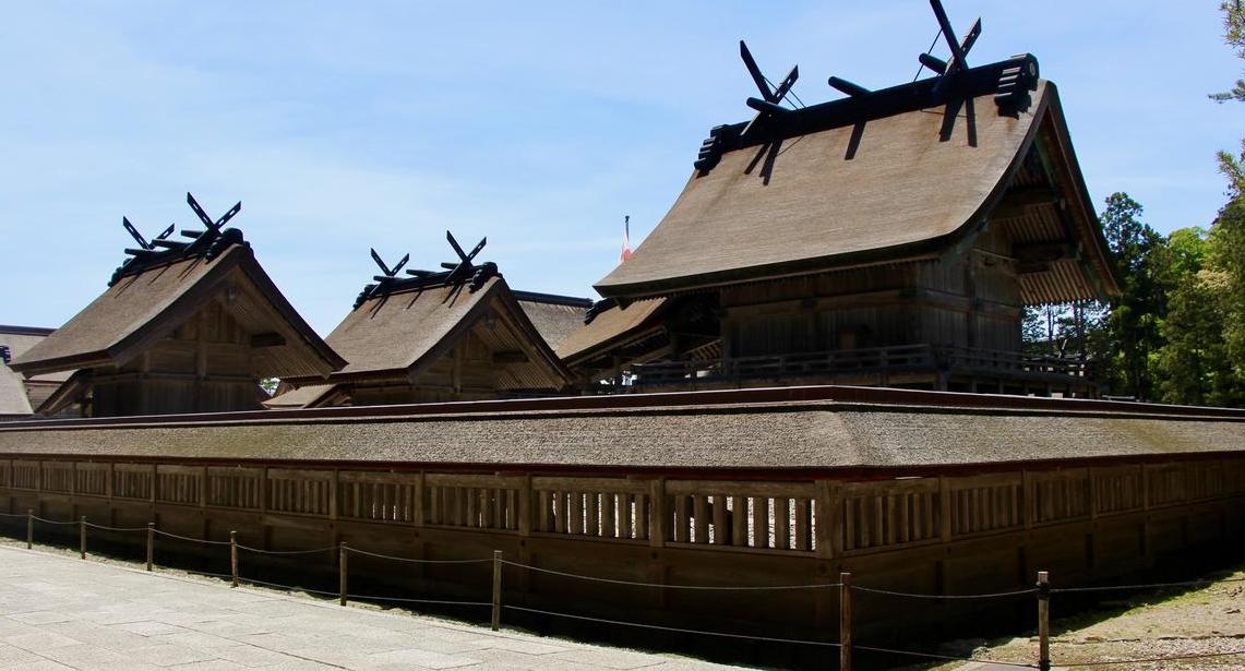 Izumo Shrine sanctuary showing rooflines and hallway