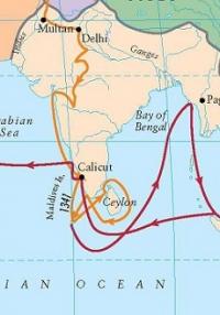 Ibn Battuta route from India to Sri Lanka and Maldives