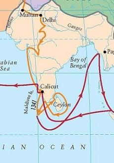 Ibn Battuta's path through India