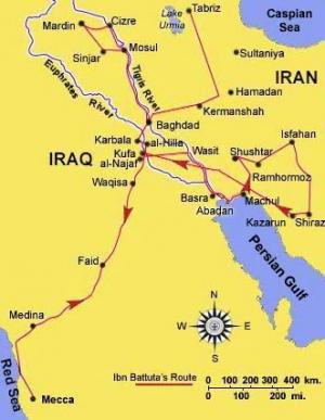 Map of Ibn Battuta's travels in Persia